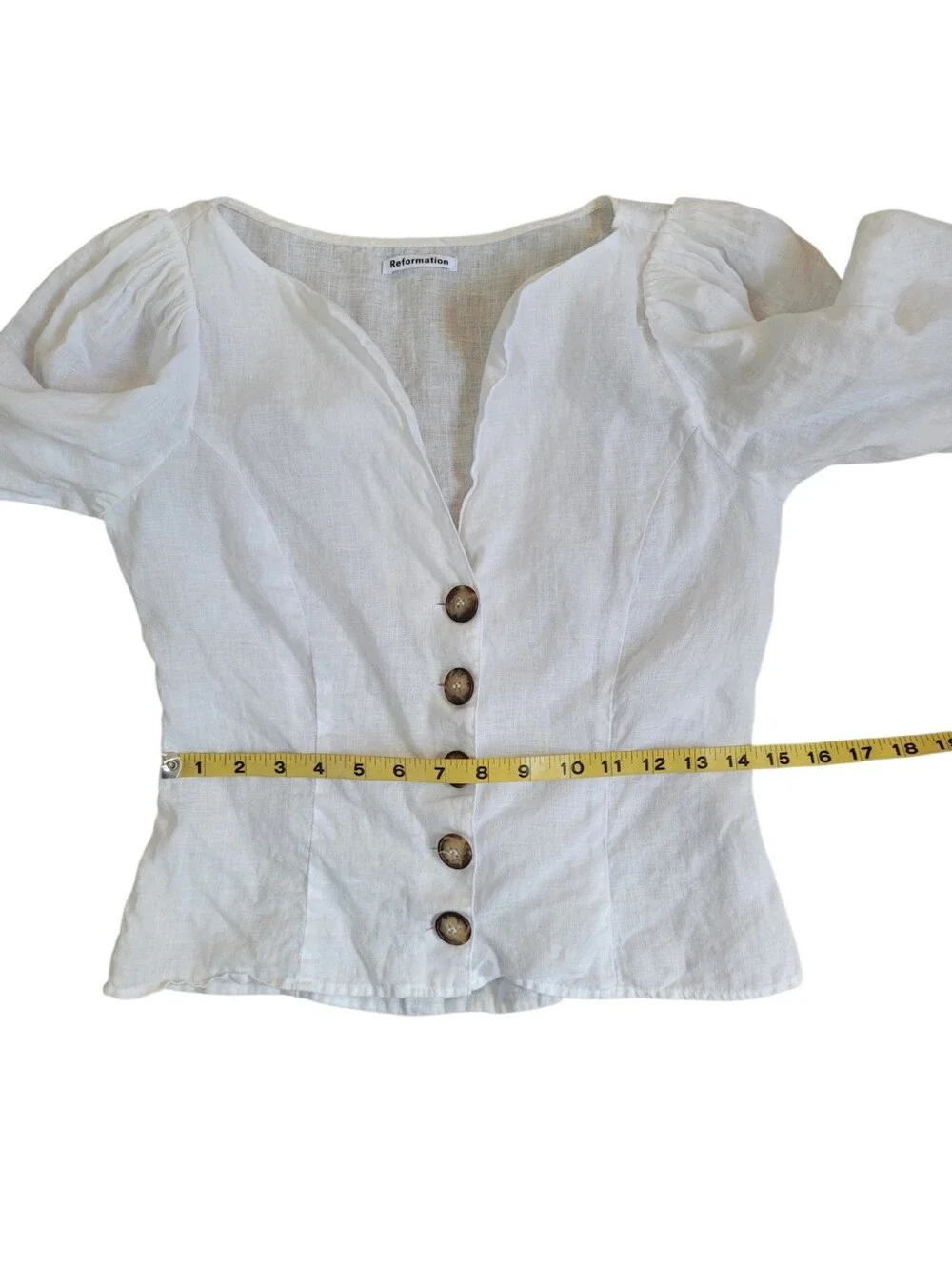 REFORMATION White Puff Sleeve Button Front Linen Top Size XS